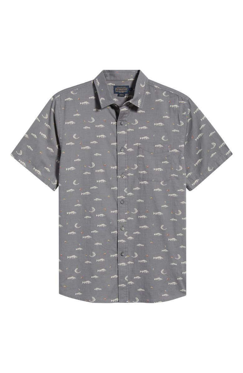 Pendleton Shoreline Short Sleeve Cotton Button-Up Shirt, Main, color, Fish Grey