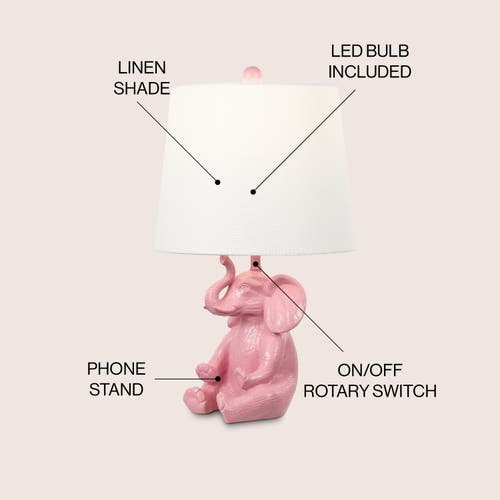 Jonathan Y Kairi Modern Shabby Chic Resin/iron Happy Elephant Led Kids' Table Lamp With Phone Stand In Pink