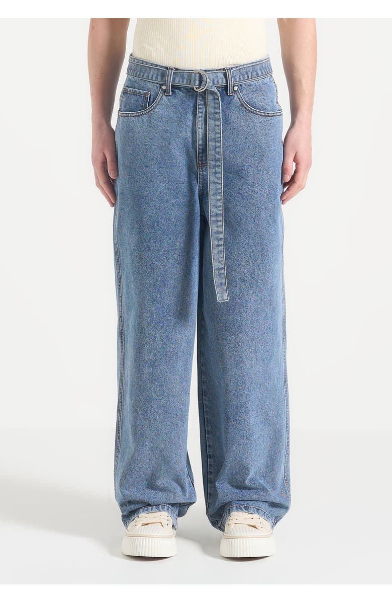 Manière De Voir Adam Wide Leg Belted Jeans, Alternate, color, Blue Wash