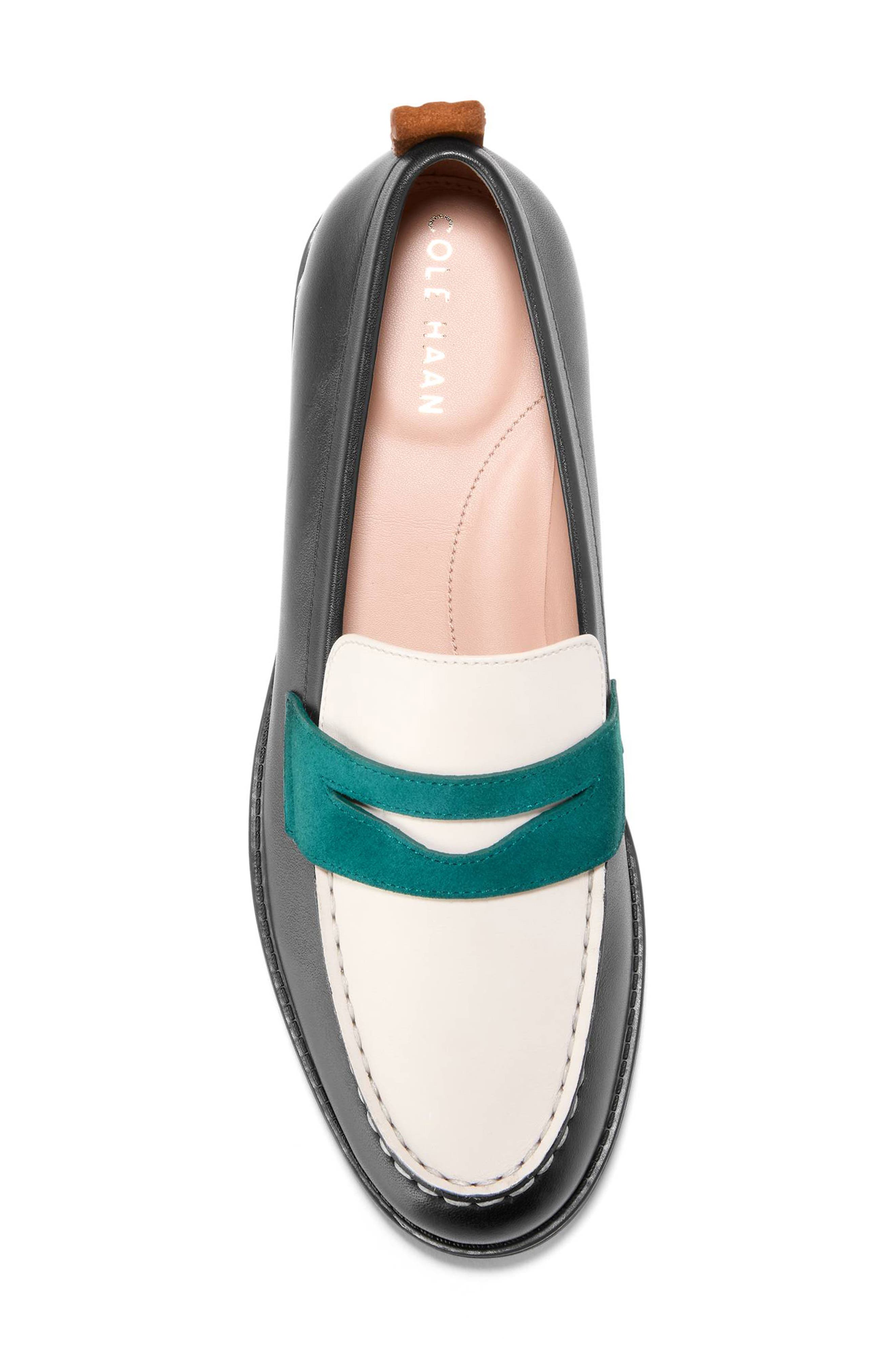 Cole Haan Stassi Penny Loafer, Alternate, color, Black/ Ivory / Rainforest