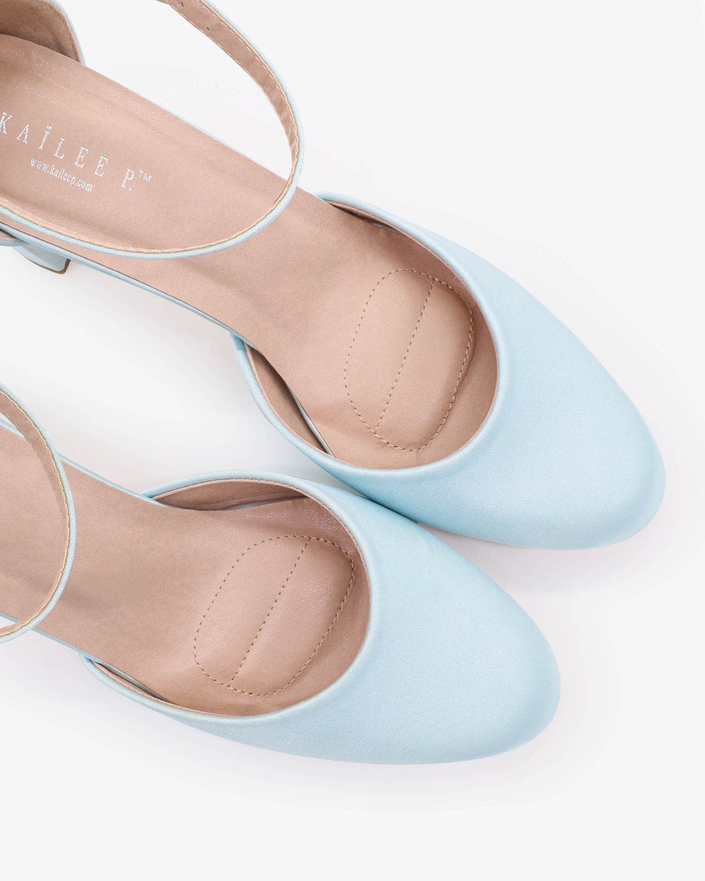 Sarah Satin Wedding Block Heel with Ankle Strap, Alternate, color, Light Blue
