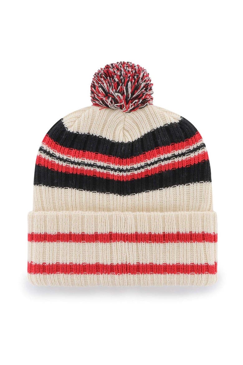 Men's '47 Cream Toronto Raptors Hone Patch Cuffed Knit Hat with Pom, Alternate, color, Cream
