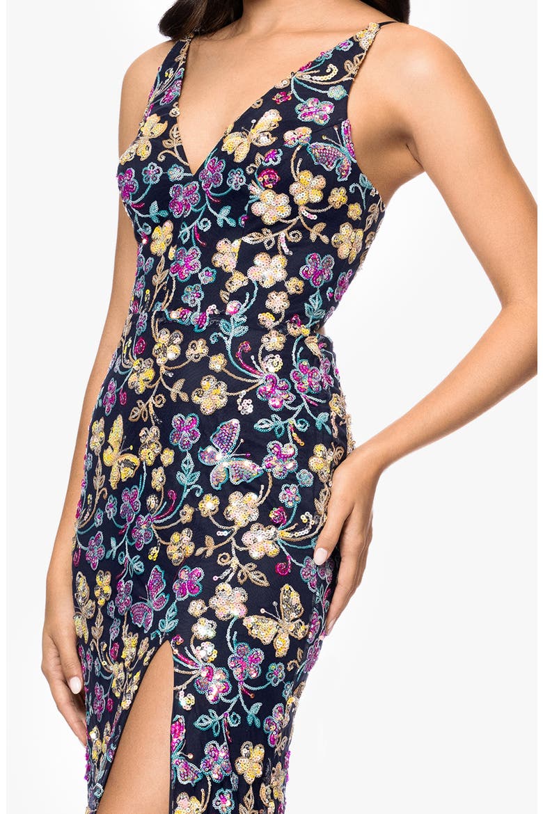 Butterfly Sequin Sleeveless Gown, Alternate, color, NAVY/ MULTI