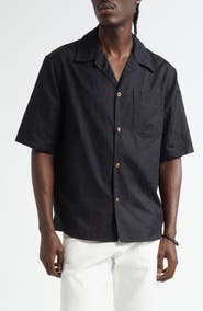 Versace Barocco Jacquard Cotton Poplin Camp Shirt