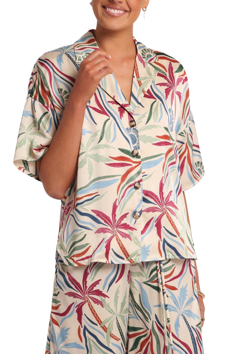 Petal & Pup Illoura Palm Tree Print Camp Shirt, Main, color, Tahitian Tide