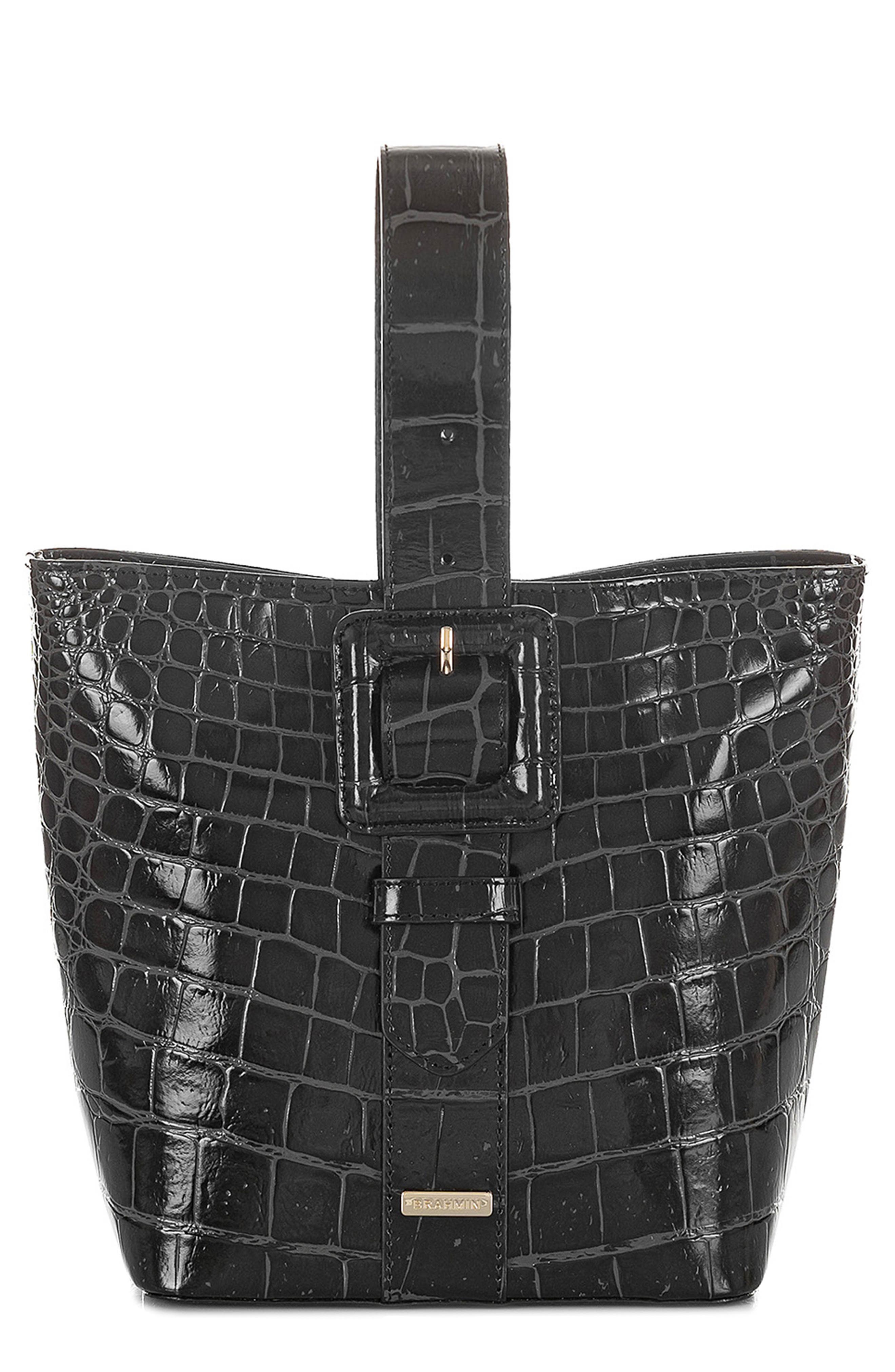 Brahmin Faith Croc Embossed Leather Wristlet Pouchette Bag, Main, color, 