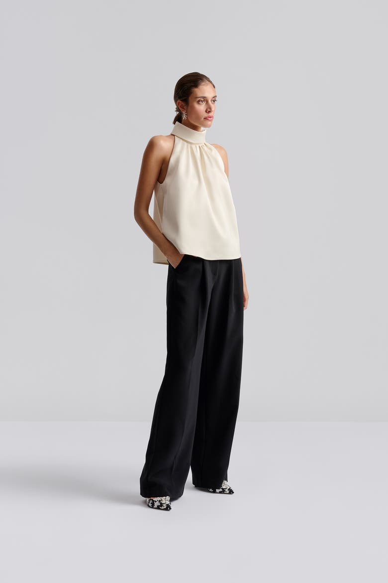 Minea Satin Halterneck Top, Alternate, color, Vanilla