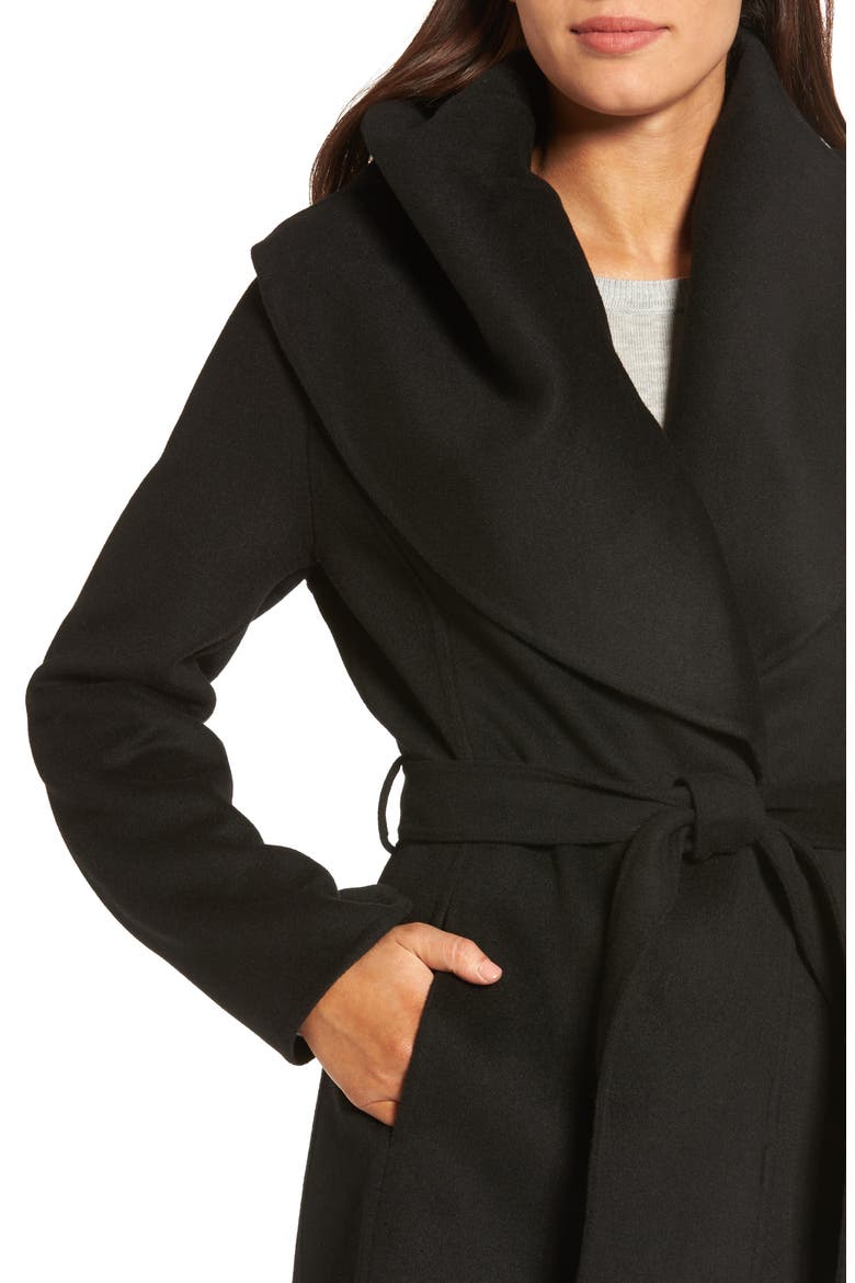 Marla Double Face Wool Blend Wrap Coat, Alternate, color, BLACK