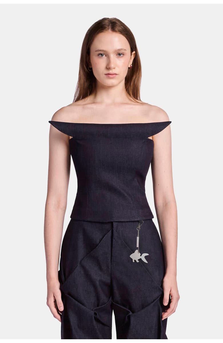 KATE BARTON Symmetrical Sculpted Denim Corset, Main, color, Navy