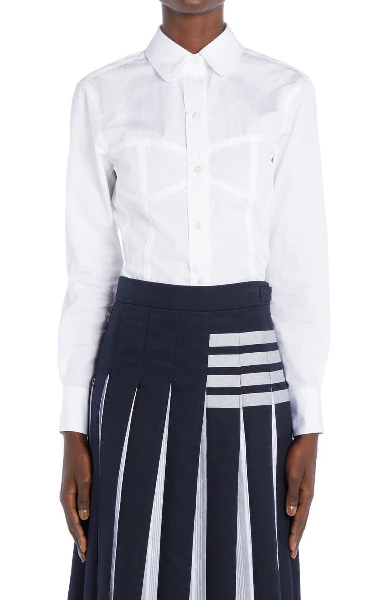Thom Browne Women's Trompe l'Oeil Corset Button-Up Poplin Shirt, Main, color, 