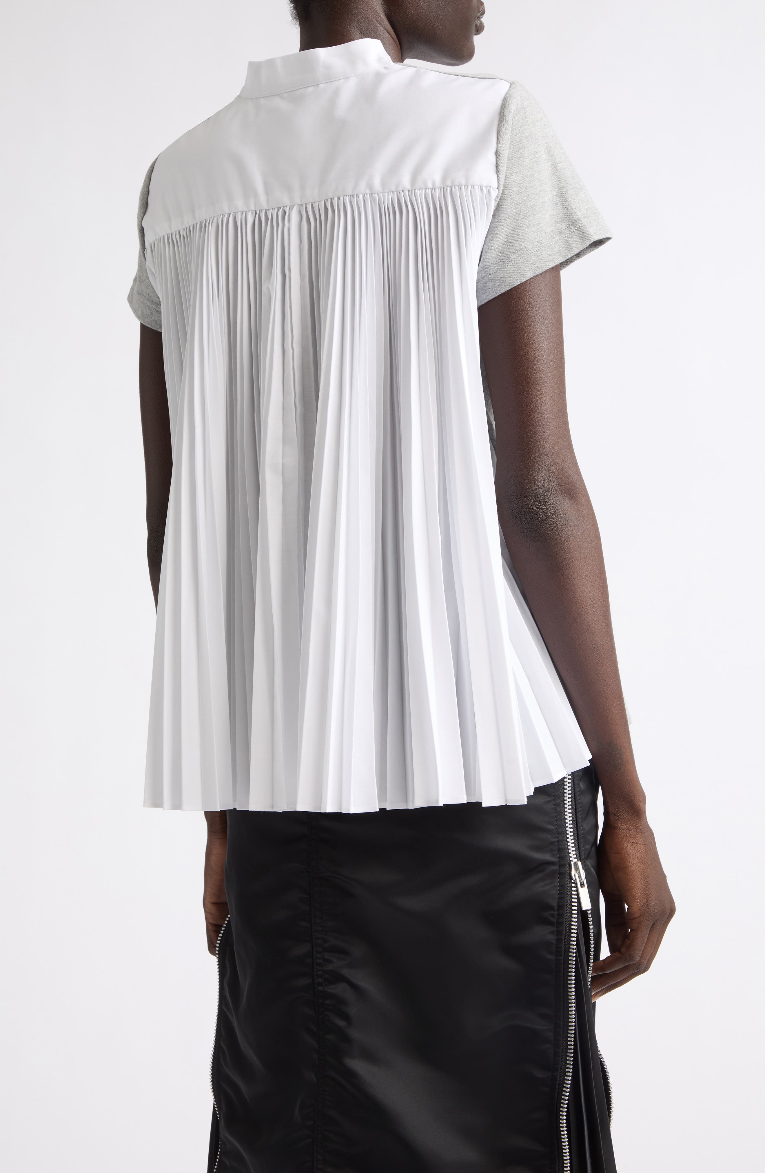 Mixed Media Pleated Poplin & Jersey Pocket T-Shirt (Women) | Nordstrom