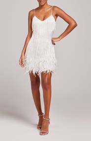 NADINE MERABI Lottie Fringe Feather Minidress