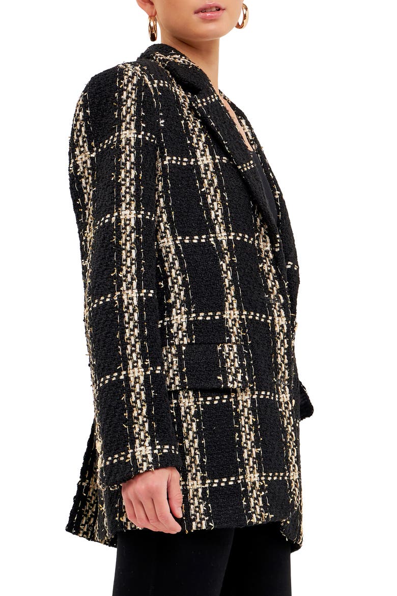 Premium Plaid Oversize Tweed Blazer, Alternate, color, BLACK
