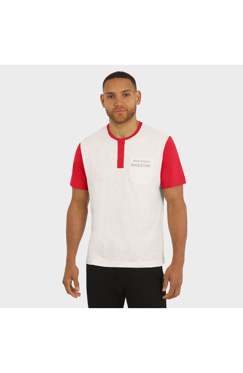 Darius Rucker Collection by Fanatics Men's Darius Rucker Collection by Fanatics Cream/Scarlet Ohio State Buckeyes Henley Color Block Slub T-Shirt, Alternate, color,