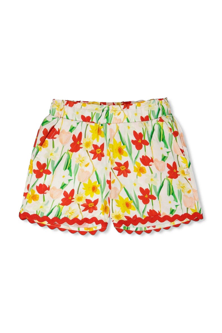 Viscose Daffodil Shorts, Main, color, White Printed Daffodils