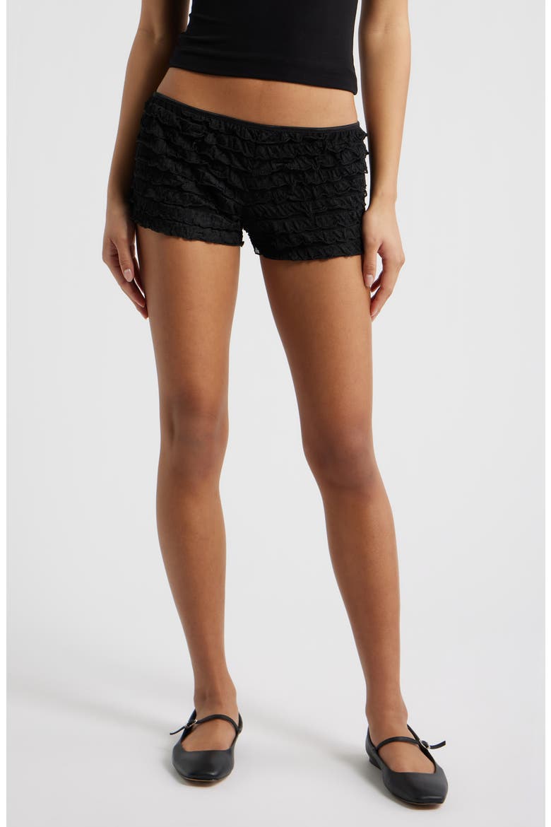Fia Tiered Ruffle Shorts, Main, color, BLACK