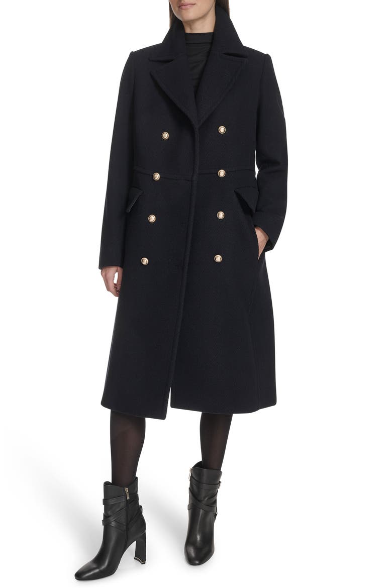 Wool Blend Double Breasted Coat, Main, color, NAVY