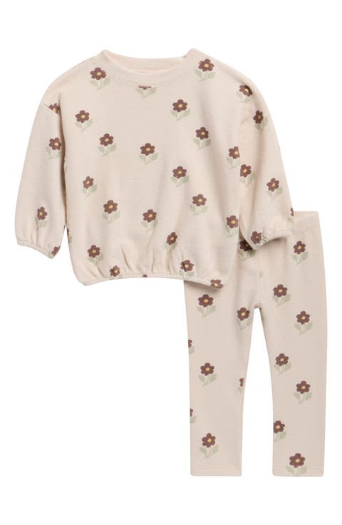 Floral Print Long Sleeve Stretch Cotton T-Shirt & Joggers Set