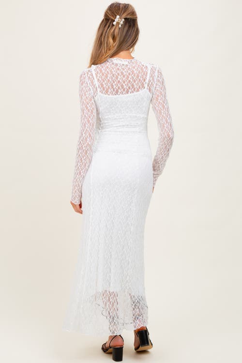 Pinkblush Lace Mock Neck Long Sleeve Maxi Dress In White