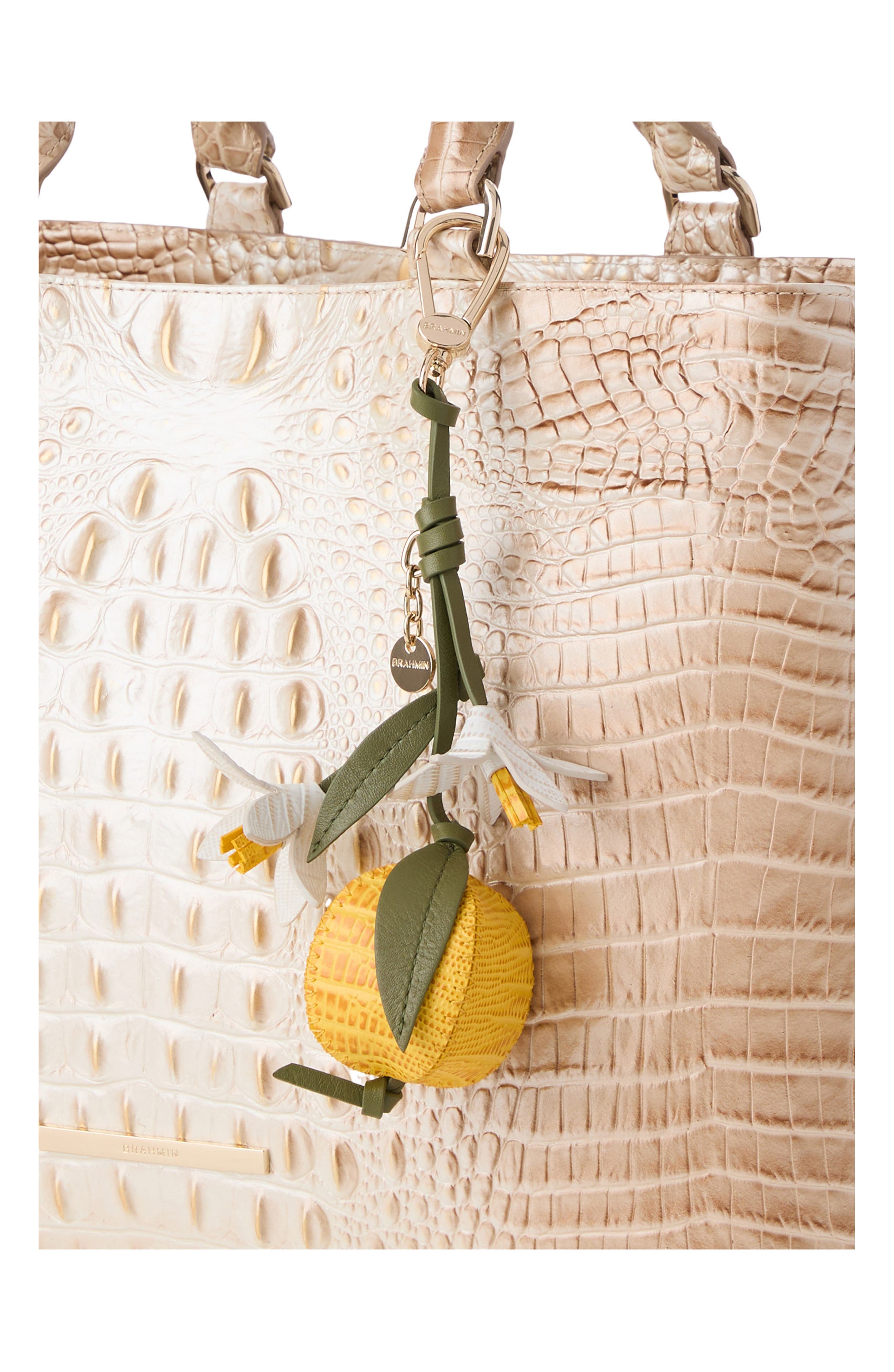 Brahmin Lemon Leather Bag Charm, Alternate, color, Lemon