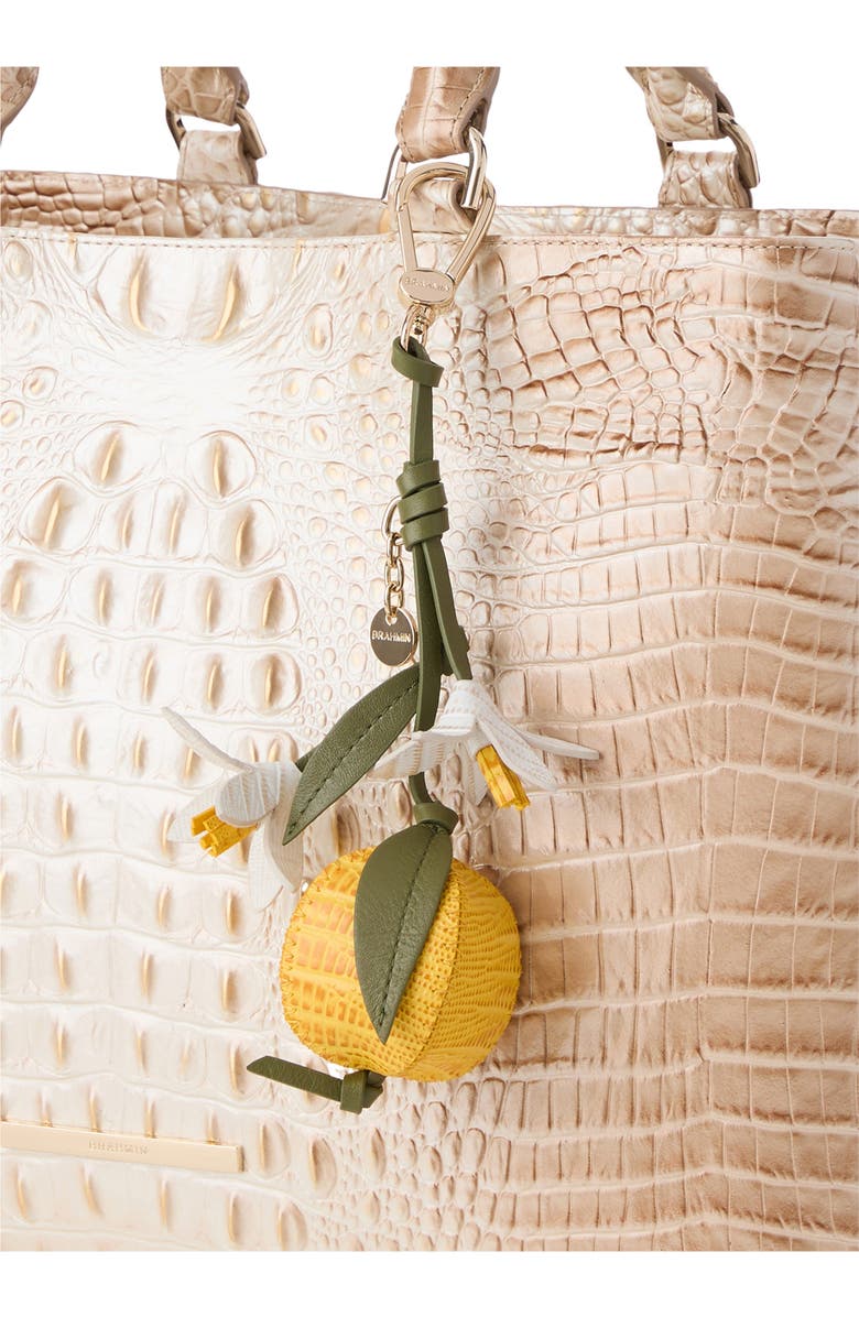 Brahmin Lemon Leather Bag Charm, Alternate, color, Lemon