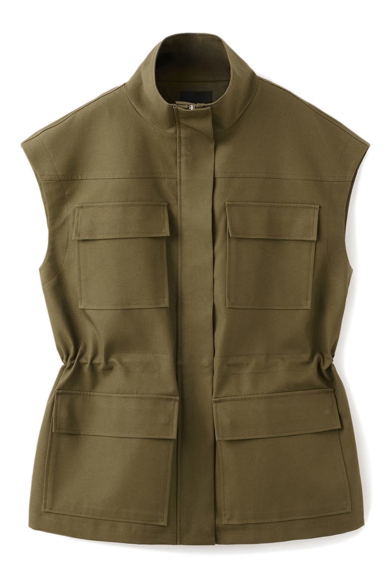 High Neck Pocket Cotton Vest, Alternate, color, KHAKI