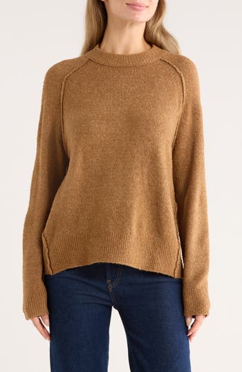 Melrose And Market Raglan Crewneck Sweater In Brown