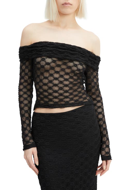 Adoni Embroidered Sheer Mesh Crop Top