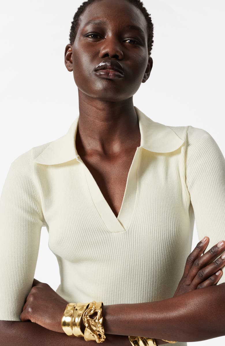& Other Stories Rib Knit Polo Top, Alternate, color, White Dusty Light