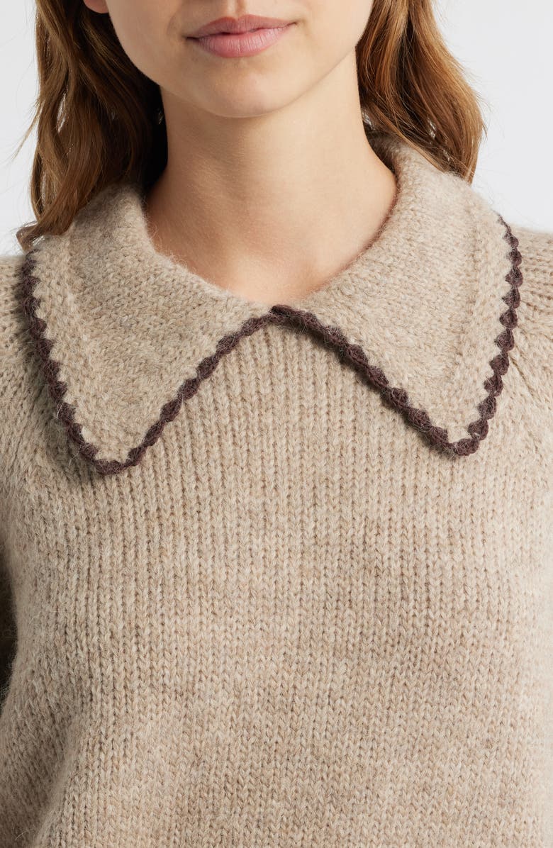 THE GREAT. Blanket Stitch Alpaca Blend Sweater, Alternate, color, Oat W/ Brown