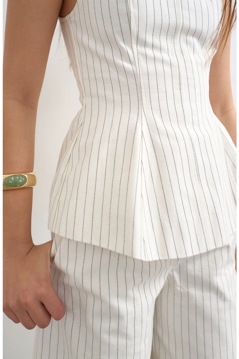 Striped High Neck Peplum Top, Alternate, color, WHITE