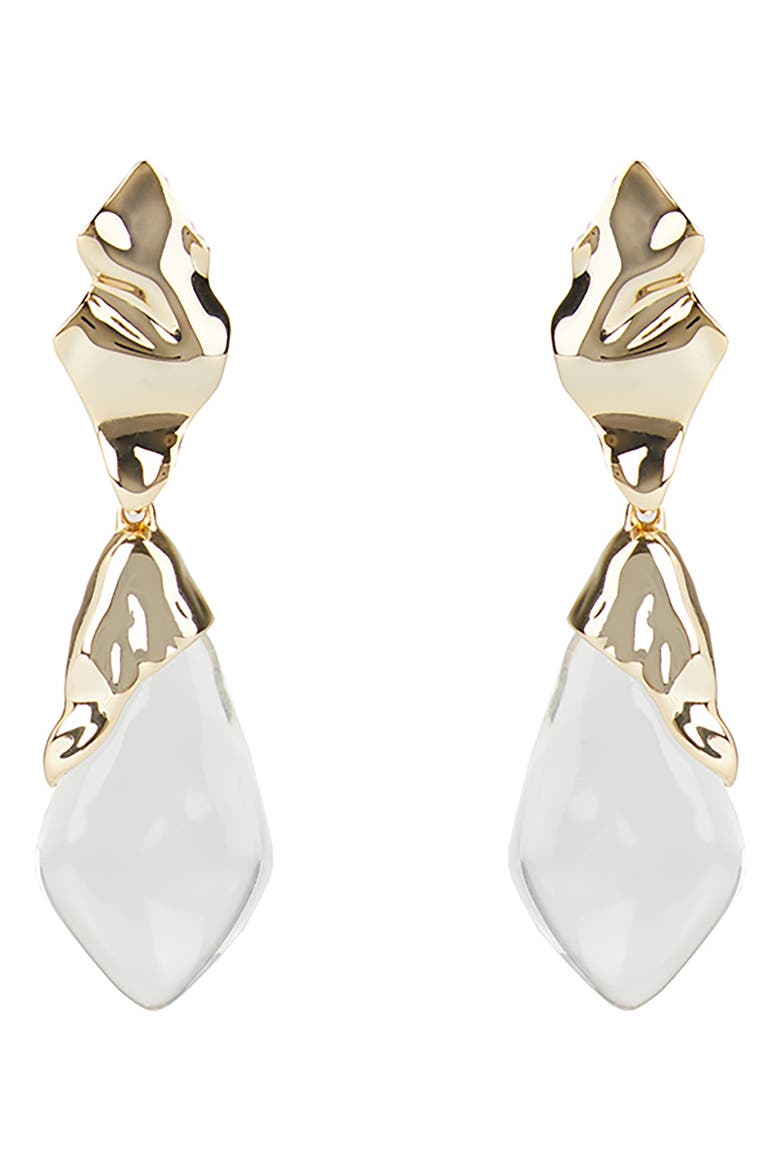 Crumpled Metal Drop Clip Earrings, Main, color, CLEAR