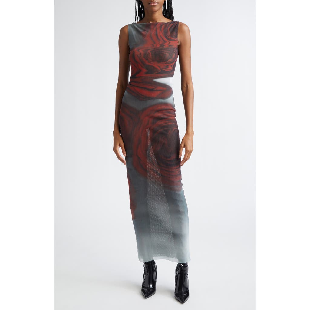 Jean Paul Gaultier Boat Neck Blurry Roses Printed Sleeveless Dress In Multi