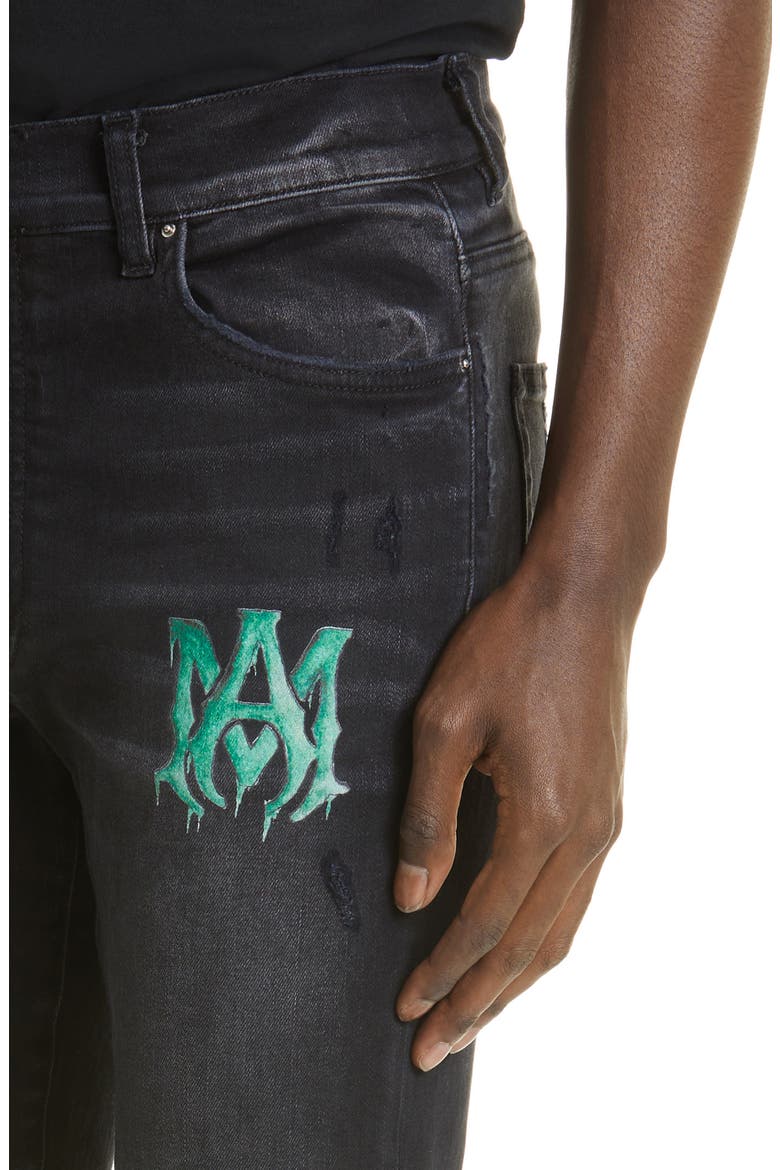 Men's Watercolor Logo Ripped Skinny Jeans, Alternate, color, AGED BLACK
