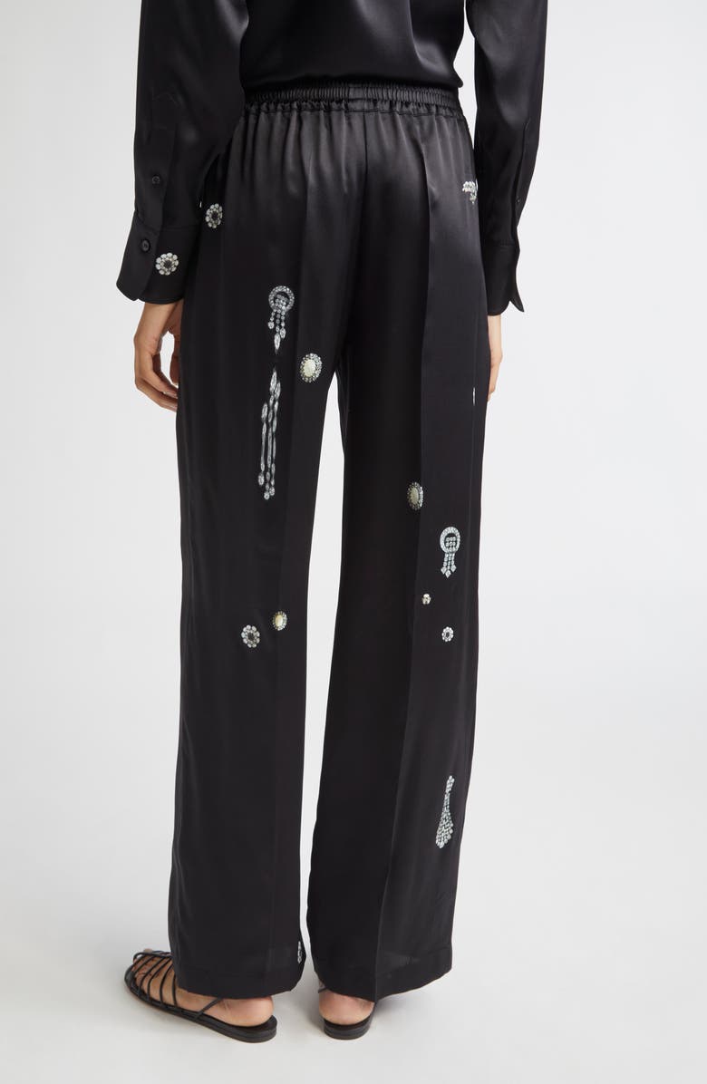 Victoria Beckham Crystal Print Silk Pajama Pants, Alternate, color, Black