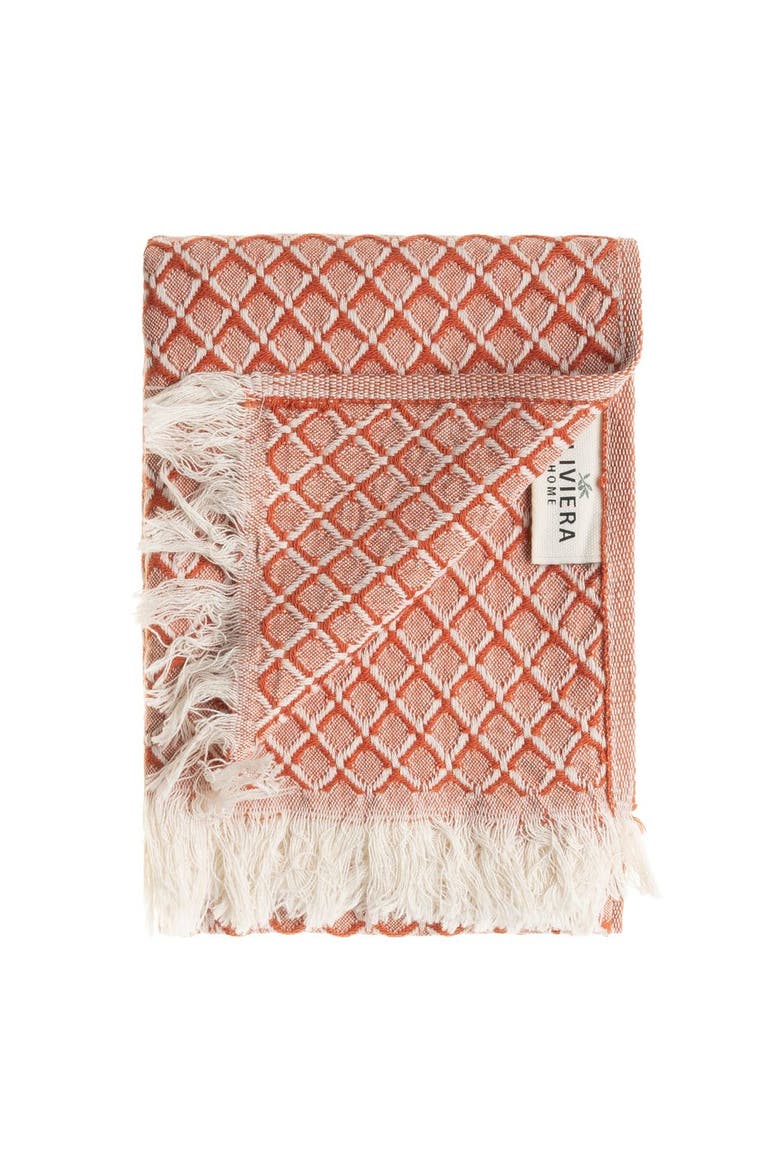 Serenity Grid Turkish Cotton Hand Towel Bundle, Alternate, color, Terracotta