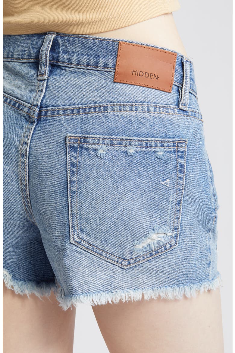 Fray Hem Denim Shorts, Alternate, color, DARK WASH