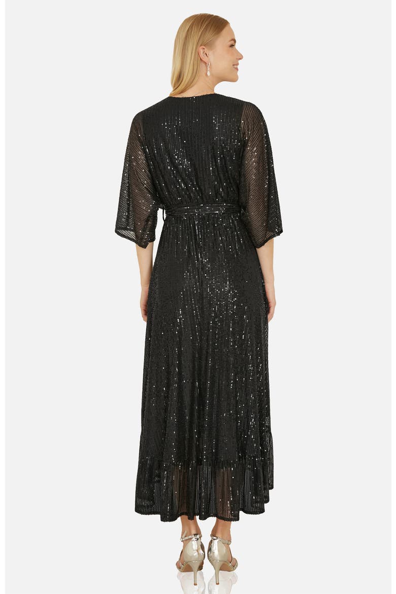 Sequin Midi Wrap Dress, Alternate, color, Black