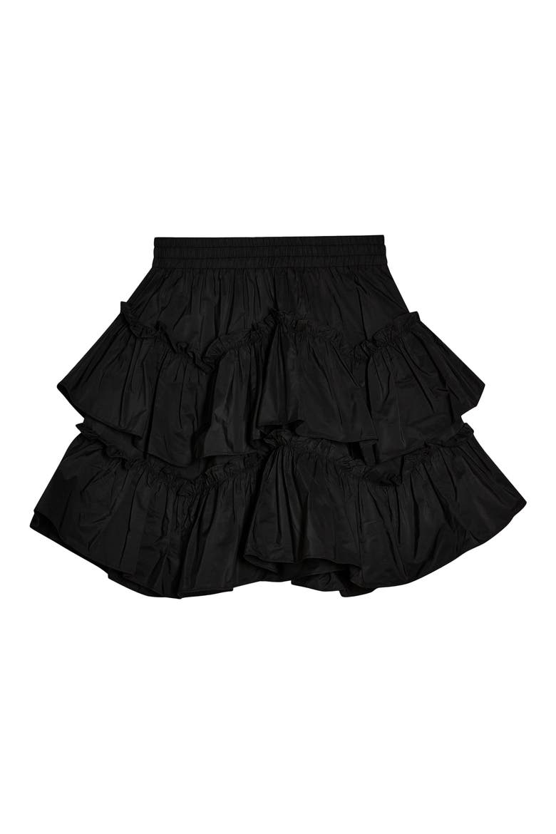 Taffeta Ruffle Miniskirt, Alternate, color, BLACK