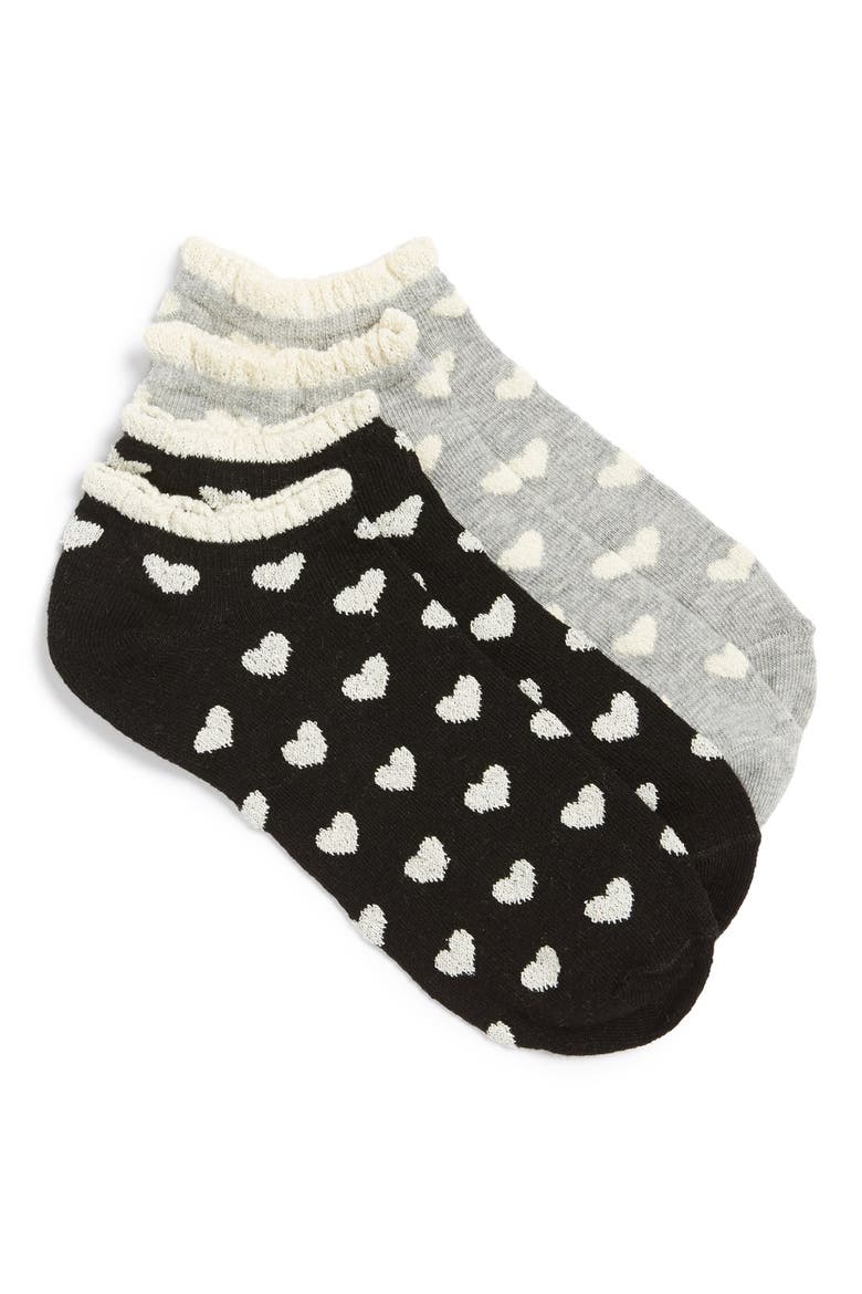 Heart Print Ankle Socks, Main, color, BLACK