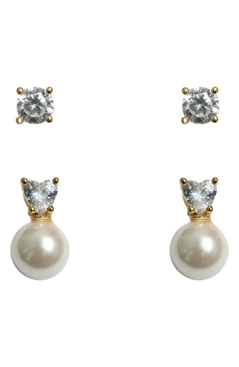 Set of Two Cubic Zirconia & Faux Pearl Earrings