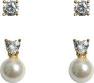 ARGENTO VIVO Set of Two Cubic Zirconia & Faux Pearl Earrings