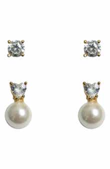ARGENTO VIVO Set of Two Cubic Zirconia & Faux Pearl Earrings