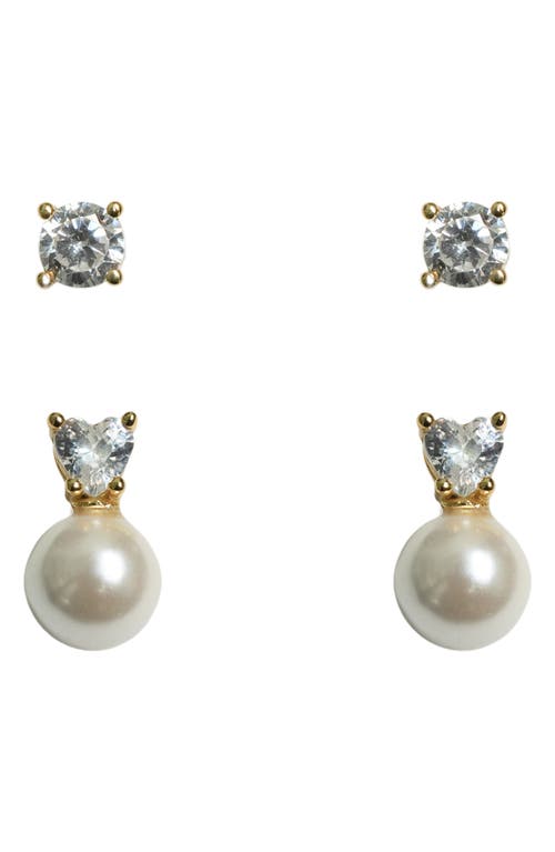 Argento Vivo Sterling Silver Set Of Two Cubic Zirconia & Faux Pearl Earrings In Gold
