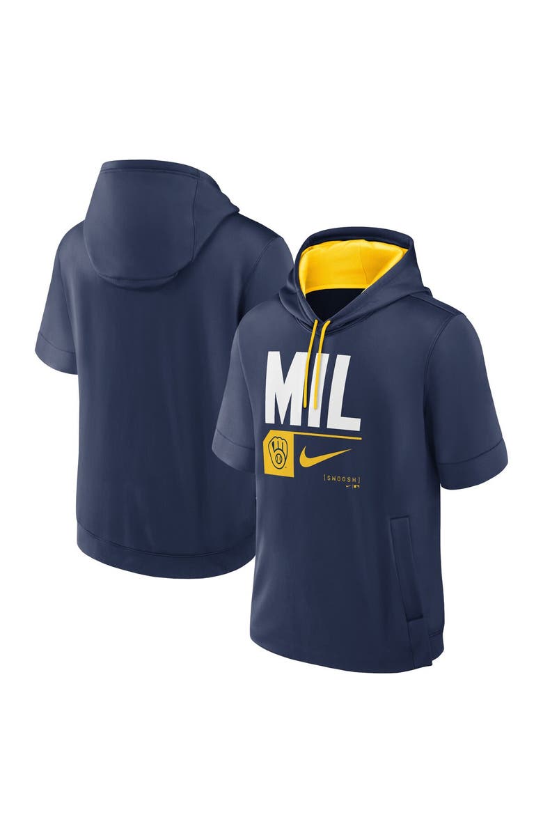 Nike Men's Nike Navy Milwaukee Brewers Tri Code Lockup Short Sleeve Pullover Hoodie, Alternate, color, Navy