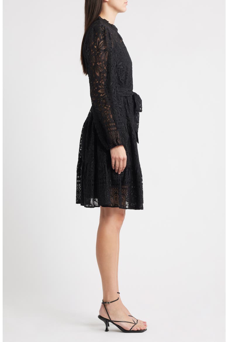 Long Sleeve Tiered Lace Dress, Alternate, color, BLACK