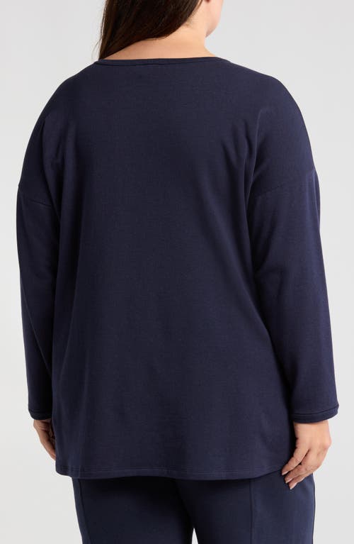 Eileen Fisher Crewneck Long Sleeve Longline Top In Ink
