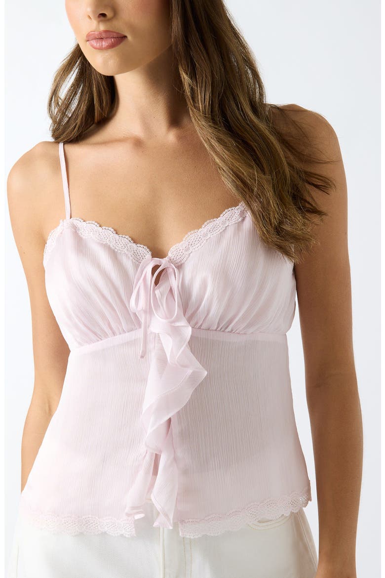 Saisha Lace Trim Ruffle Crop Chiffon Babydoll Top, Alternate, color, LIGHT PINK