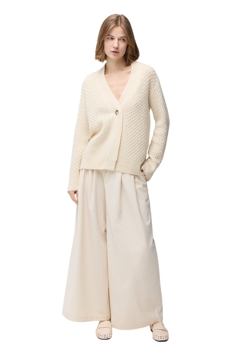 GOBI Mongolian Cashmere Textured One Button-Front Cashmere Cardigan, Alternate, color, Off White