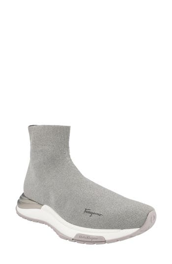 Ferragamo Ninette Knit Sock High Top Sneaker In Gray